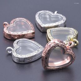 Pendant Necklaces 1Pc Diy Carved Heart Glass Locket For Jewelry Bulk Vintage Geometric Floating Picture Relicario Colgantes Accessories