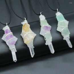 Pendant Necklaces Irregular Long Pendulum Natural Crystal Necklace For Women Fluorite Clear Quartz Purple Pendulo Healing