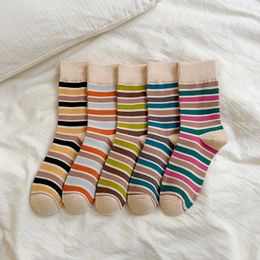 Women Socks Korean Women's Colour Striped Sports Street Trend All-match Mid-tube Retro