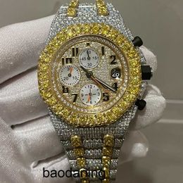 Orologio Stones Ap Moissanite Versione uomo Orologi Oro Argento Superato Test Royal Vvs Diamanti Movimento automatico Eta Cronografo bicolore completamente ghiacciato cy