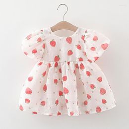 Girl Dresses Summer Born Baby Clothes Korean Cute Straberry Print Party Beach Dress Toddler Infants Girls Kids Princess 0-3Y