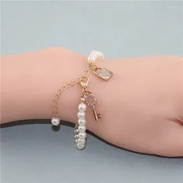 Charm Bracelets Fashion Design Sense Pearl Bracelet Small Lock Key Pendant Sweet Romantic