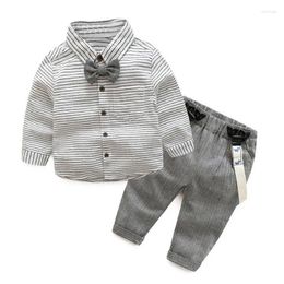 Clothing Sets Retro Children's Autumn Infant Toddler Striped Long-Sleeved Cardigan Suspender Pants Two-Piece Set One Year Old Celebra