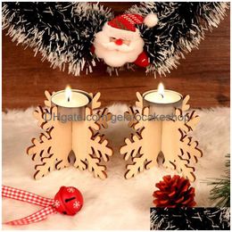 Candle Holders Wooden Christmas Holder Set 12Pcs/Set Candlestick Building Block Holiday Party Diy Decor Drop Delivery Home Garden Dhcxp