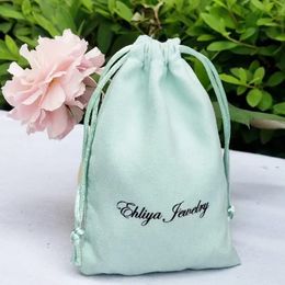 Jewellery Boxes Turquoise Flannel Gift Bags 7x9cm 8x10cm 9x12cm 10x15cm Custom Suede Dust Sack Makeup Packaging Pouches 231122