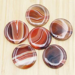 Pendant Necklaces 40MM Natural Stone Onyx Beads Cabochon Round Perforated Necklace Agate Charm DIY Jewellery Accessories Gift Wholesale 6Pcs