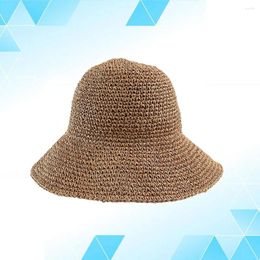 Berets 1PC Outdoor Hawaii Straw Hat Round Sun Block Wide Brim UV Protection Summer Sunhat Beach (Khaki)