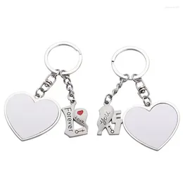 Keychains Sublimation Blank Keychain 1Pair 2pcs Metal Pendant Key Chain Round&Heart Shaped Ring Holder Custom Logo Jewellery Small Gift