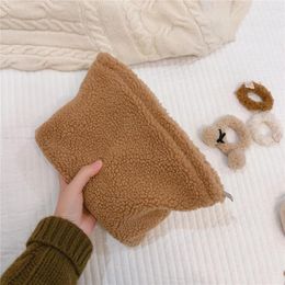 Cosmetic Bags Women Soft Wool Travel Make Up Organiser Pouch Plush Zipper Solid Colour Makeup Storage Bag