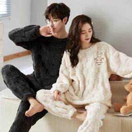 Mens Sleepwear Winter Flannel Bear Cartoon Cute Pijamas set Women and Men Matching Homewear Coral Fleece Couples Pyjamas Set pyjama 231122