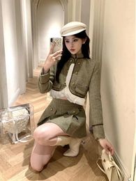 Two Piece Dress UNXX 2023 Autumn Winter Arrivals Rich Girl Office Lady Style Tweed Suit Jacket And Skirt Set For Women Female Top Coat