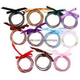 Jelly Ribbon Glitter Bangles Jelly Bracelets Set 65Mm All Weather Sequins Filled Sile Plastic Bowknot Summer Bracelet Jewellery For Drop Dhtqg