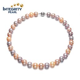 Fashion Aa+ 11-13Mm Mixed Colour Good Quality Perfect Round Sterling Sier Jewellery Fine Pearl Necklaces