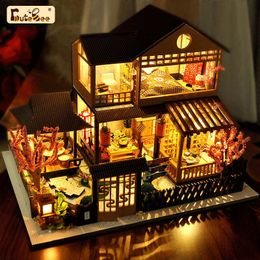 Doll House Accessories Cutebee DIY Dollhouse Kit 1/48 Japanese Building Miniature Doll Houses With Furniture LED Lights for Children's Birthday Gift 230422