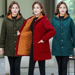 Women's Trench Coats Middle-Aged Womens Cotton Coat Winter Plus Fleece Thicke Overgarment Warm Female Hooded Parker Outerwear Padded Jacket