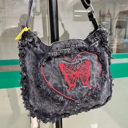 Evening Bags Design Butterfly Embroidered Denim Bag Versatile Handbag Single Shoulder Tote Canvas Women Crossbody