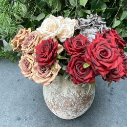 Decorative Flowers 9-head Diamond Rose Frosted Fabric Artificial Bouquet Wedding El Decoration Home Furnishing Road Guide
