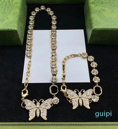 Gold Plated Butterfly Crysatl Rhinestone Necklace for Women Wedding Party Jewerlry Accessories