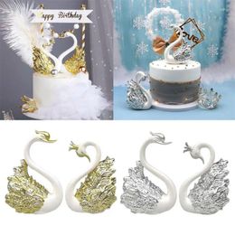 Party Supplies /Lot Crown Glass Table Swan Baking Decorative Birthday Anniversary Ornament Cake Topper Figure Paper Weight Desk Home Decor