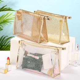 Storage Bags Gold Square Clear Waterproof Bag Travel Portable Zipper Cosmetic Pouch Makeup Toiletries Organiser Wash