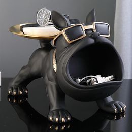Decorative Objects Figurines Cool French Bulldog Butler Dcor with Tray Big Mouth Dog Statue Storage Box Animal Resin Sculputre Fig312L