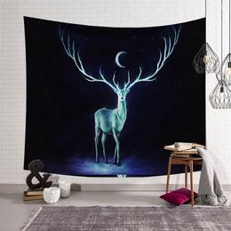 nature forest tapestry mist fall hanging wall decoration animal deer dorm farmhouse decor printed cloth tenture mural art267F