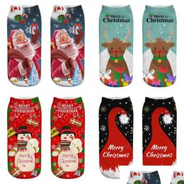 Christmas Stockings 3D Print Cartoon Funny Socks Cotton Warm Winter For Party New Year Long Men Women Sock Cute Drop Delivery Dhobw