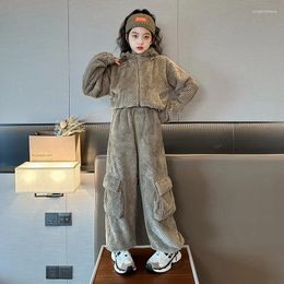 Clothing Sets Youth Autumn/Winter Set Girls' Double Sided Fleece Thickened Coat And Pants 2023 Kids Boutique Clothes 7-12y 12 Y