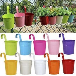 10pcs Flower Metal Hanging Pots Garden Balcony Wall Vertical Hang Bucket Iron Holder Basket With Removable Tin Home Decor T200104294Y