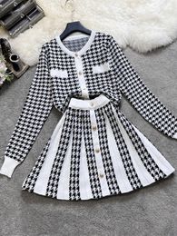 Two Piece Dress Fashion Casual Small Fragrance Knitted Two Piece Set Women Sweater Cardigan Coat Crop Top Skirt Sets Vintage 2 Piece Suits 230422