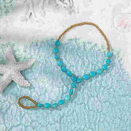 Anklets 2 Pcs Mittens Anklet Chain Barefoot Sandals Jewellery Autumn Beach Turquoise Beads Miss Girl