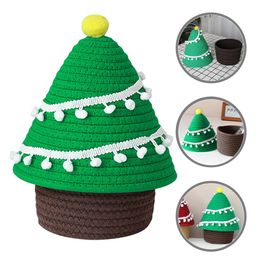 Christmas Decorations Storage Basket Delicate Multi-purpose Sundries Organiser Weaving Cartoon Cotton Thread Holder Toy Christmas tree 231121