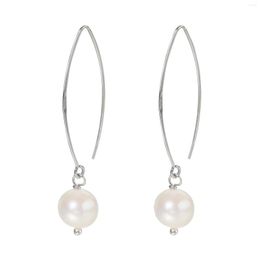 Dangle Earrings 925 Sterling Silver Hook Fashion Handmade Freshwater Cultured Round Pearl Drop Classic Jewellery Gift