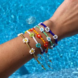 Link Bracelets Go2BoHo Handmade Woven Daisy Flower Bracelet Multicolor Trend Summer Beach Fashion Jewelry Miyuki Boho For Women