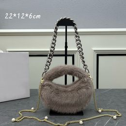 7A Designer Bags 24C New Fall/winter Wool Hobo Underarm Handbag for Women Luxury Quality 21cm Detachable Chain Totes