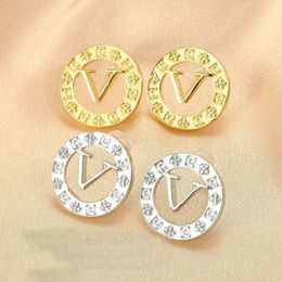 Fashion Designer Earrings Letter V Stud Earrings with Crystal Earrings for Teens Women's Wedding Party Gift Jewerlry Accessories