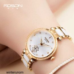 Rosdn Limited Watches Swiss Movement Rosdn Flash Watch Womens Fashion Simple Diamond Set British Watch Womens Watch Trend Elegant Watch Waterproof Ceramic Str HBSP