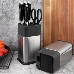 1pc Knife Holder With Knife Sharpener, Multi-Functional Stainless Steel Knife Holder, Holds Up To 10 Knives & Includes Sharpening Edge & Scissors Socket!