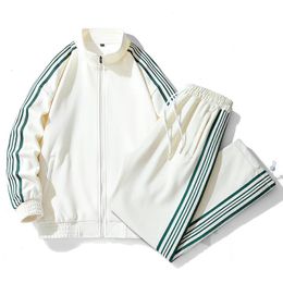 Men's Tracksuits 2023 Casual Sport Suit Fashion Stand Collar Striped Zipper Cardigan Tracksuit Jacket Sportpants Spring Autumn Couple 2pc 231121