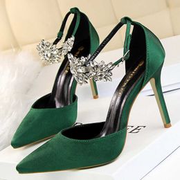 Dress Shoes 2023 Women Summer Ankle Strap Sandals 9.5cm High Heels Wedding Bridal Pumps Stripper Lady Stiletto Crystal Party Event Shoes