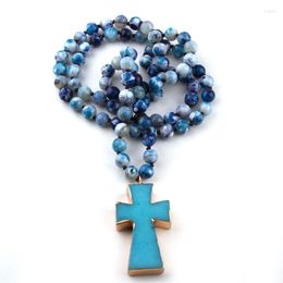 Pendant Necklaces MOODPC Fashion Bohemian Tribal Jewellery Semi -Precious Stones Long Knotted Cross