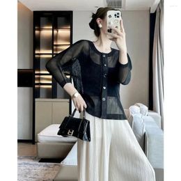 Women's Blouses Miyake Pleats Summer See-through Mesh Bat Sleeve Cardigan Top Temperament Fashion Casual Jacket Female Women Clothing