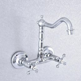 Bathroom Sink Faucets Polished Chrome Brass Kitchen Basin Faucet Vessel Tap Mixer Dual Handles Wall Mounted Lsf784