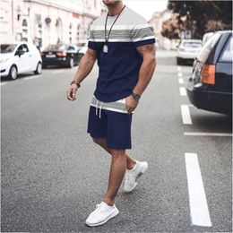 Men's Tracksuits Men's Sets Summer Beach Shorts T-Shirt Sportswear Casual Silk Clothing Outfit Oversized Clothing 2 Pieces Tracksuit 230422