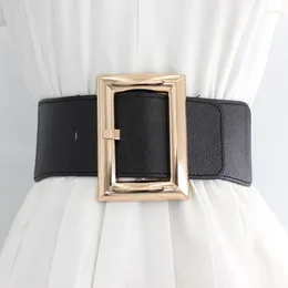 Belts 2023 Fashion Elastic Women's Belt Golden Buckle Wide Waist Dress Coat Waistbands Seal Stretch Cummerband