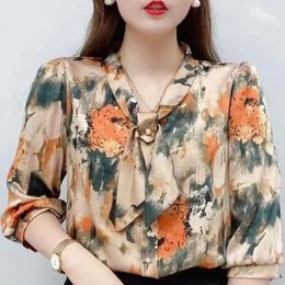 Women's Blouses Women Spring Summer Style Chiffon Shirts Lady Casual Half Sleeve Bow Tie Collar Printed Tops