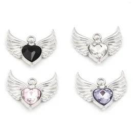 Charms Sweet Valentine's Day Heart Wing Silver Color Metal Pendants DIY Necklace Women Girls Party Jewelry 22.5mmx21mm 5PCs