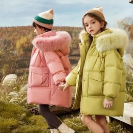 Down Coat Russian Winter Children's Long Parkas Big Fur Collar Hooded Thicker Girls' Warm White Duck Jacket A3121