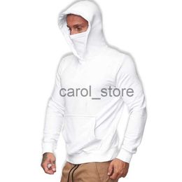 Men's Hoodies Sweatshirts Men's Hooded Long Sleeve Sweatshirts Casual Streetwear Face Mask Hoodies Solid Color Sportswear Pullover J231121