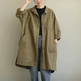 Women's Trench Coats Yasuk Autumn Winter Casual T-Shirts Loose Button Cardigan Pocket Sporty Solid Simple Soft Female Long Style Coat